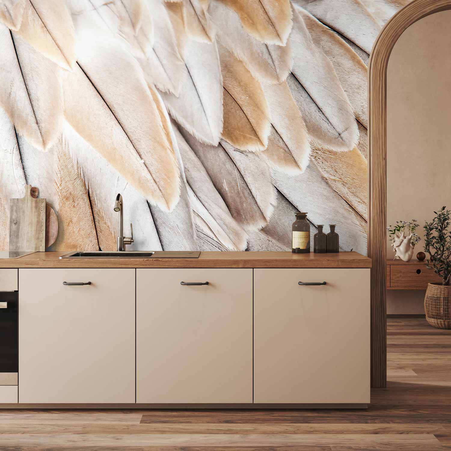 Wall Mural Close-Up of Bird Wings Beige Feathers