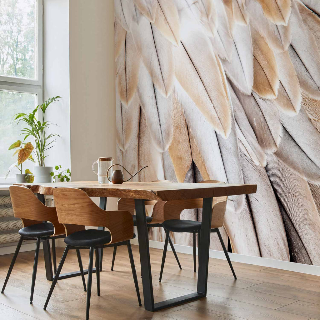 Beige Bird Feather Wings Close-Up Wall Mural