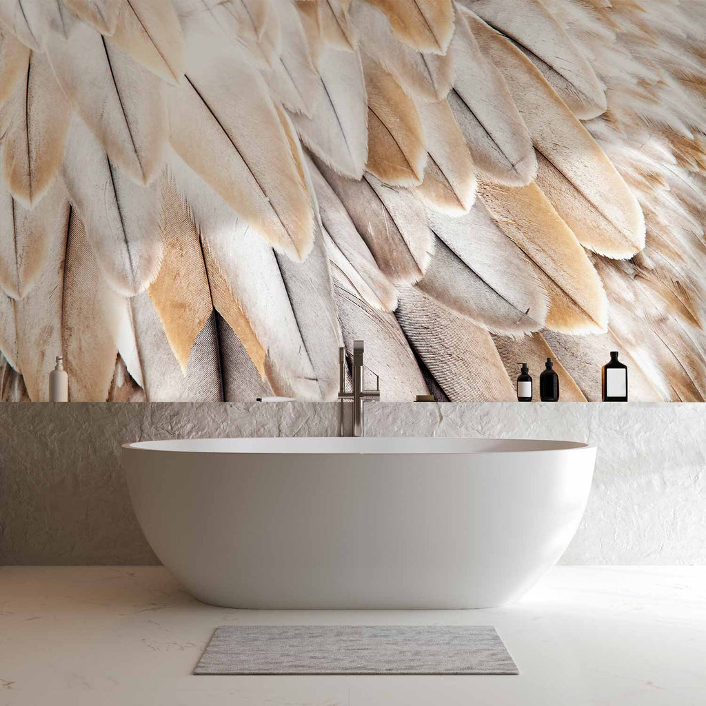 Beige Bird Feather Wings Close-Up Wall Mural