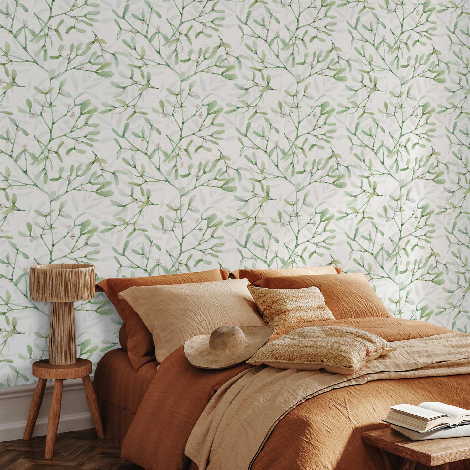 Under the Mistletoe Leaf Pattern Nature Wallpaper