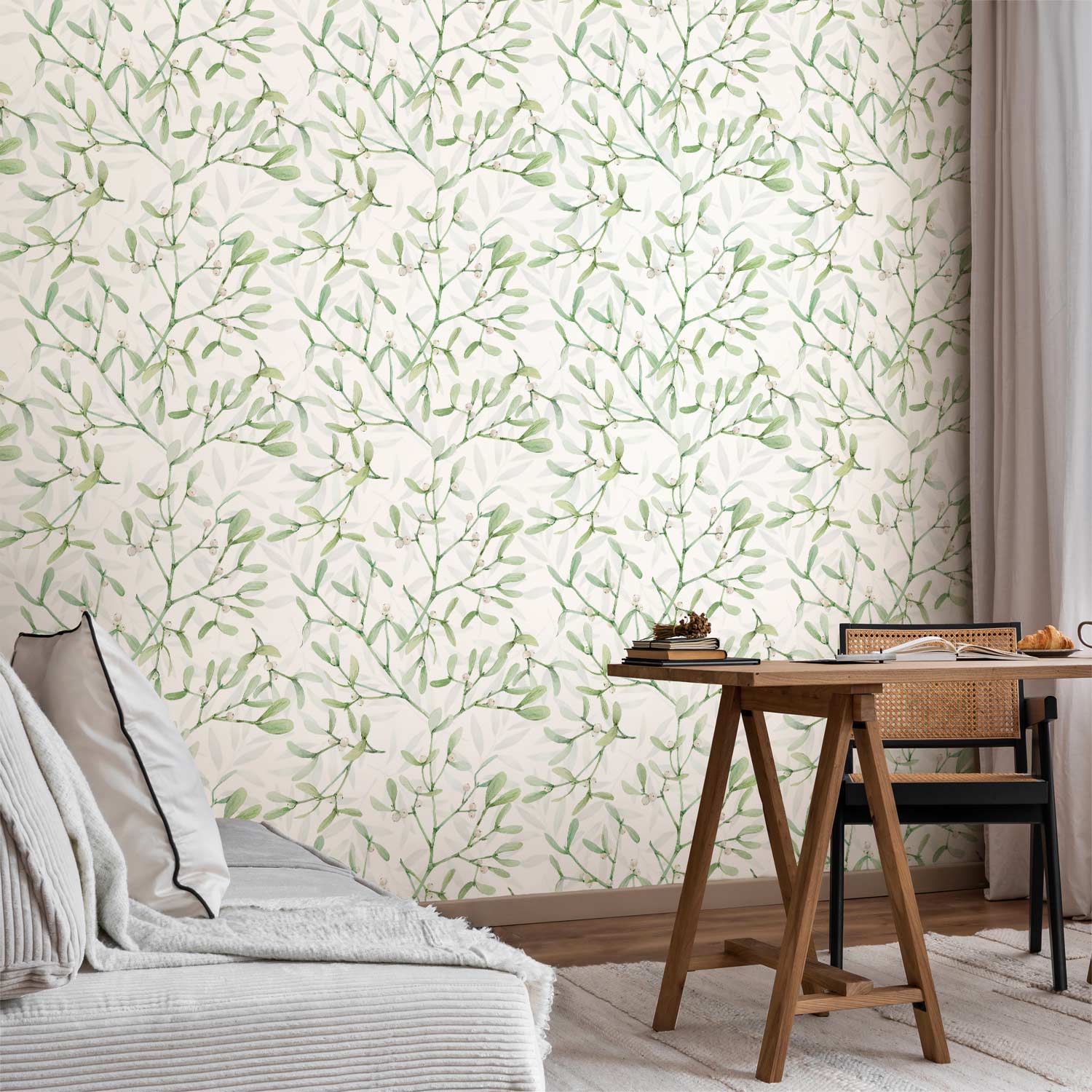 Under the Mistletoe Leaf Pattern Nature Wallpaper