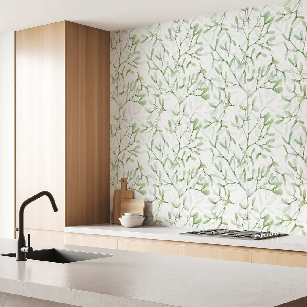 Under the Mistletoe Leaf Pattern Nature Wallpaper
