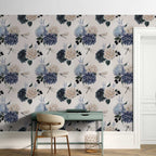Roses and Hydrangeas Floral Wallpaper
