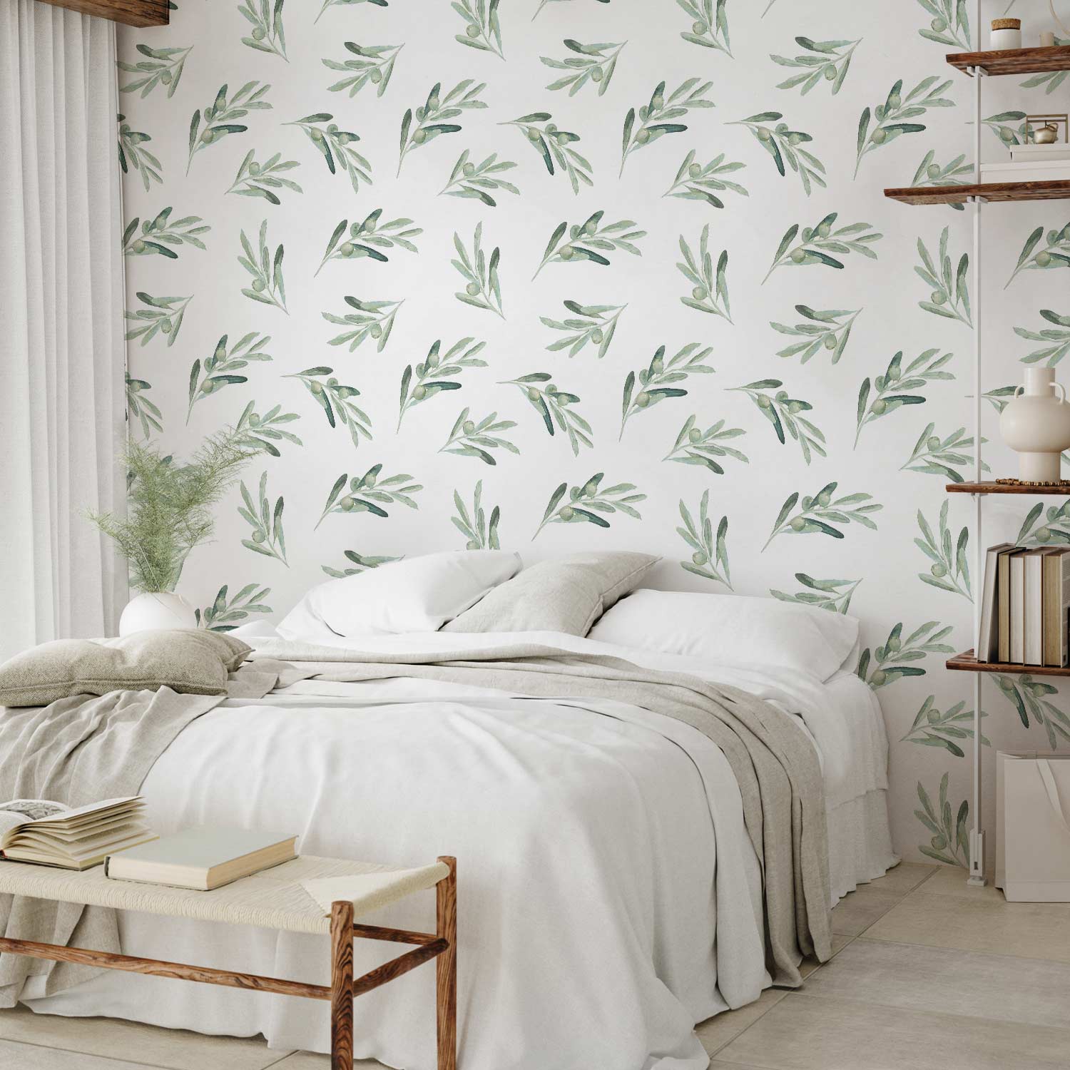 Olive Leaf Pattern Green Wallpaper