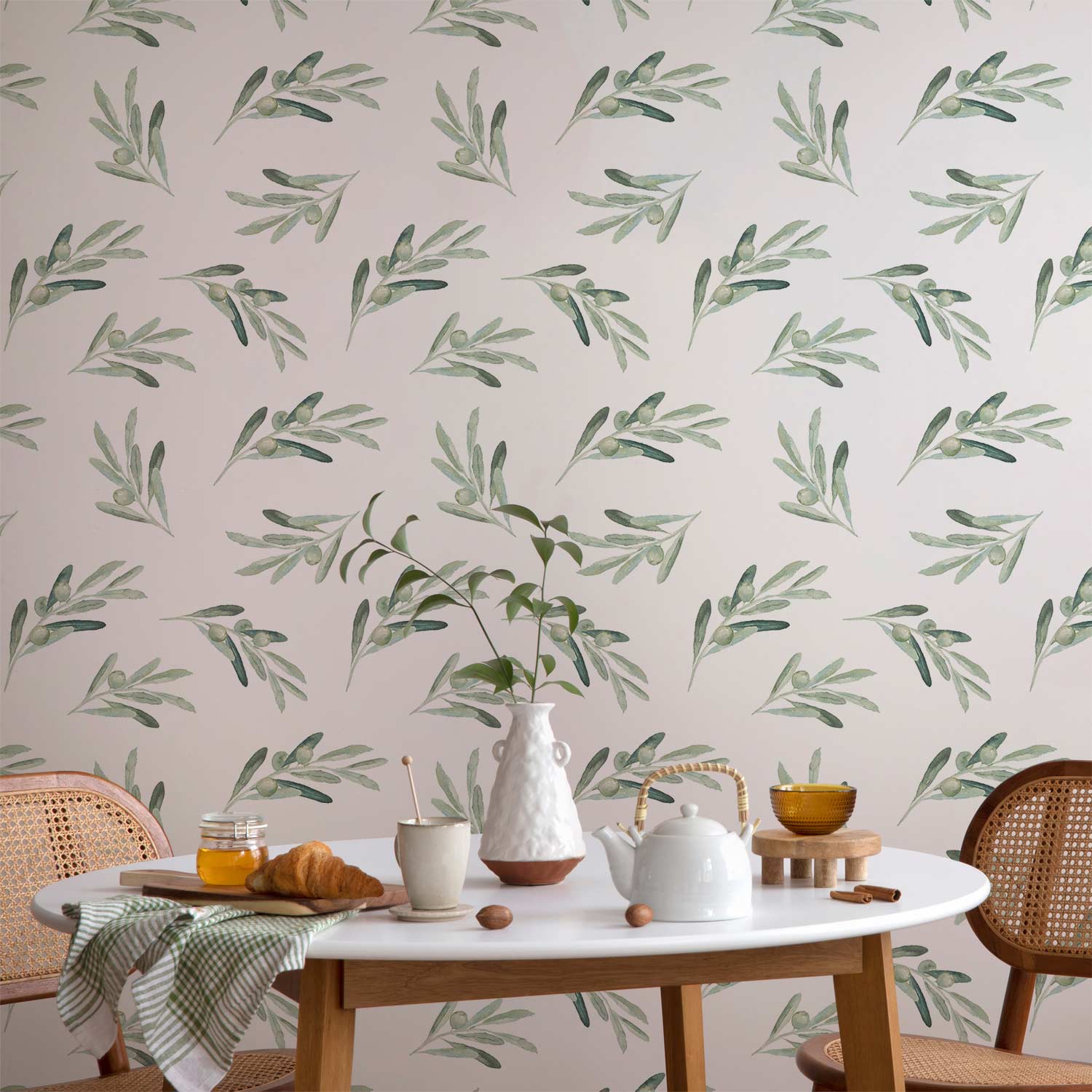 Olive Leaf Pattern Green Wallpaper
