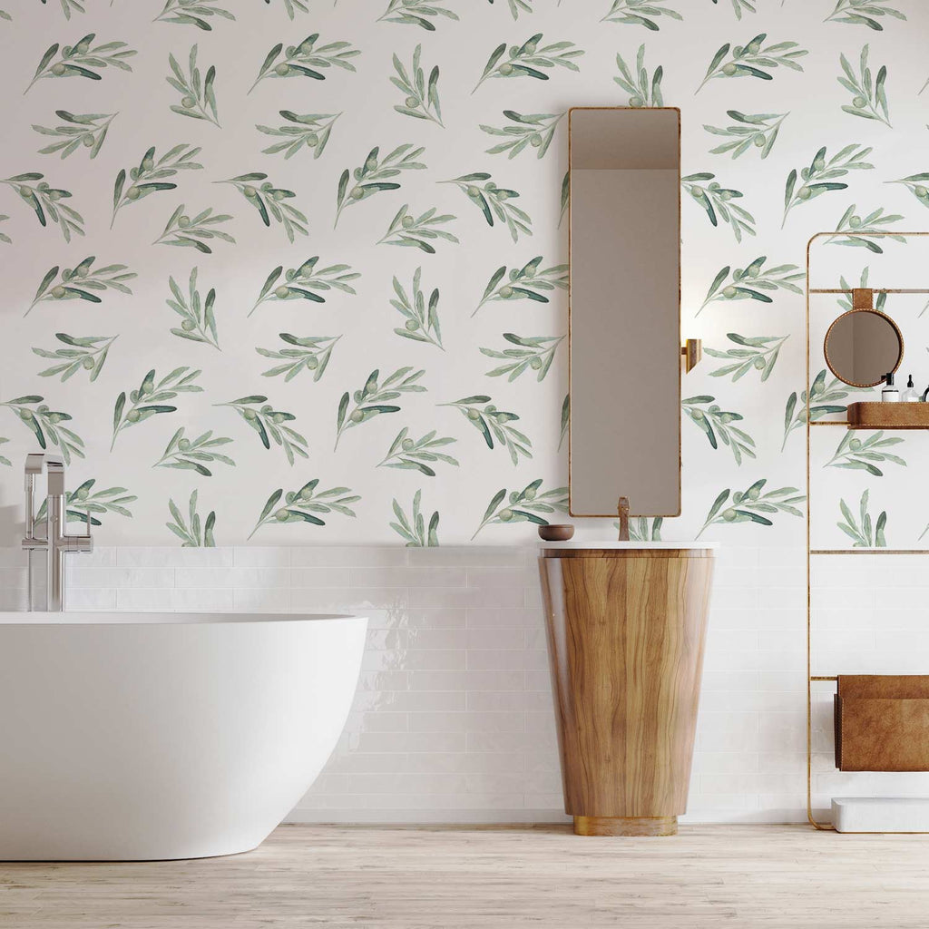Olive Leaf Pattern Green Wallpaper