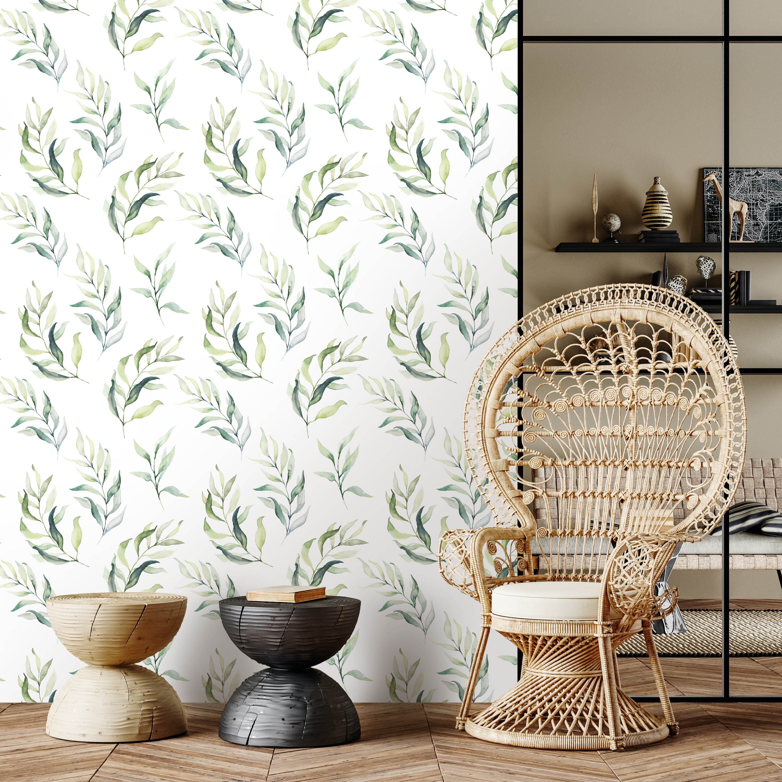 Wallpaper Leaves Dancing Green