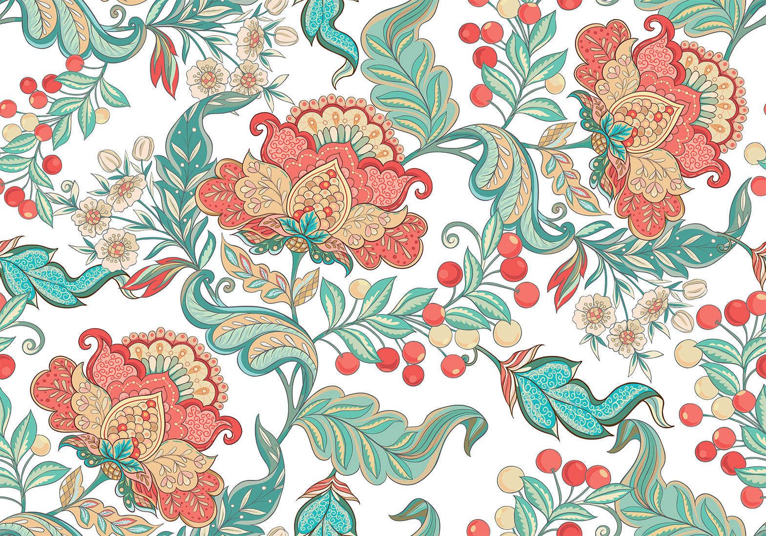 Wall Mural Ethnic Vegetation with Ornamented Flowers