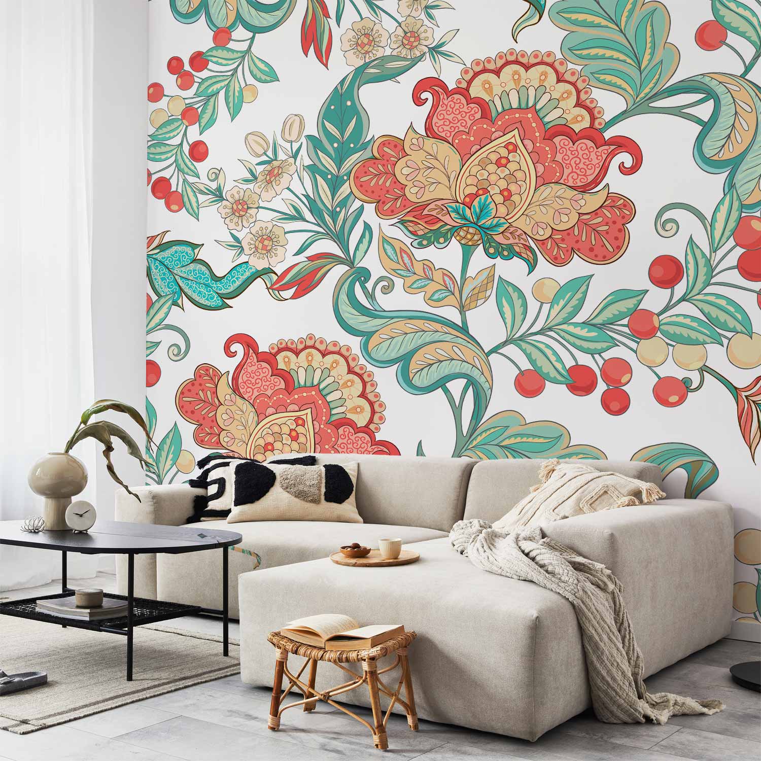 Wall Mural Ethnic Vegetation with Ornamented Flowers