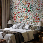 Red Berry Leaves Botanical Wall Mural