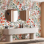 Red Berry Leaves Botanical Wall Mural