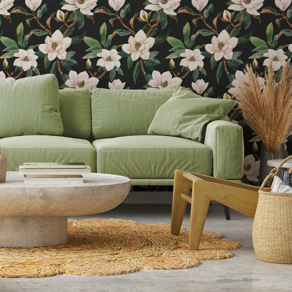 Magnolias White Floral Wallpaper
