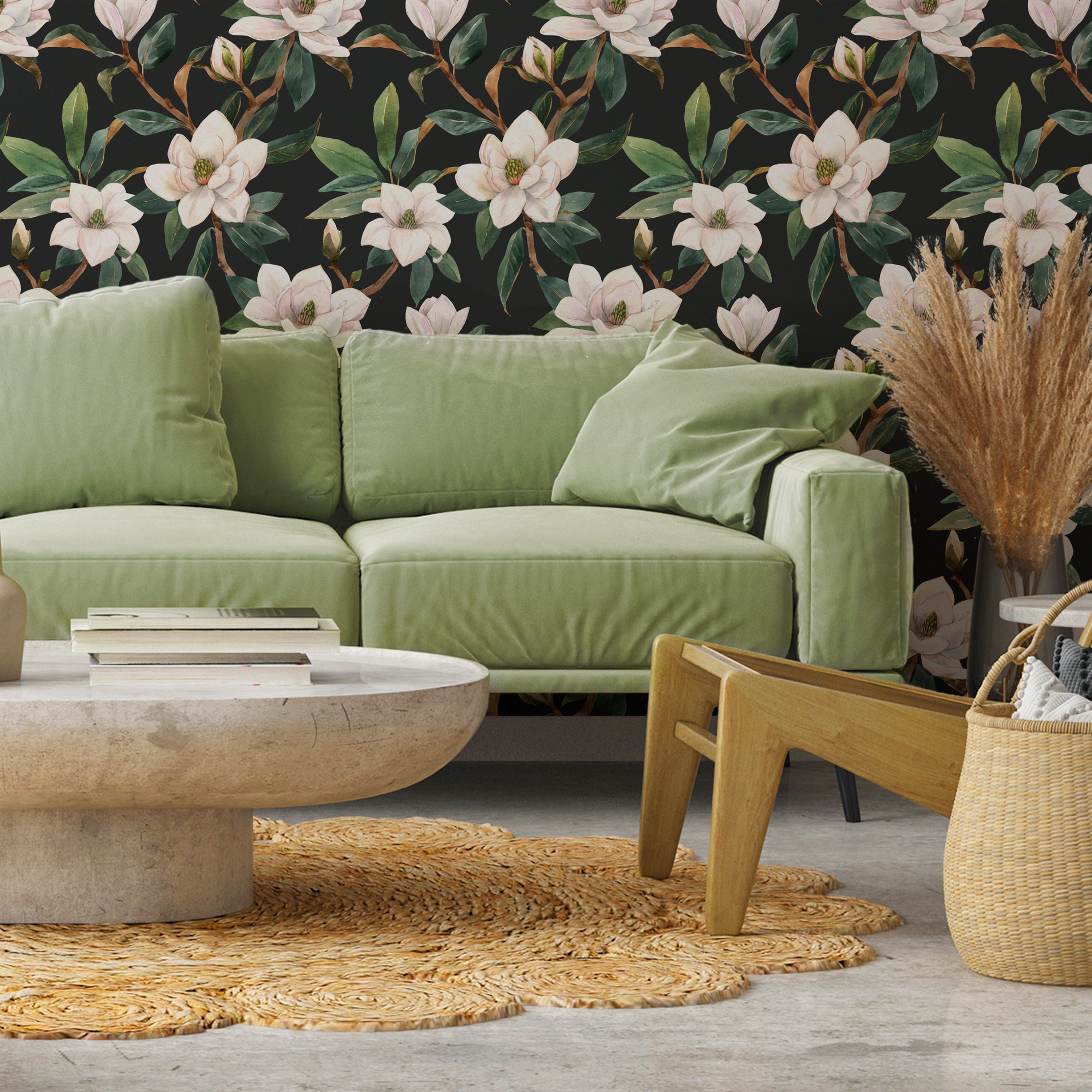 Magnolias White Floral Wallpaper