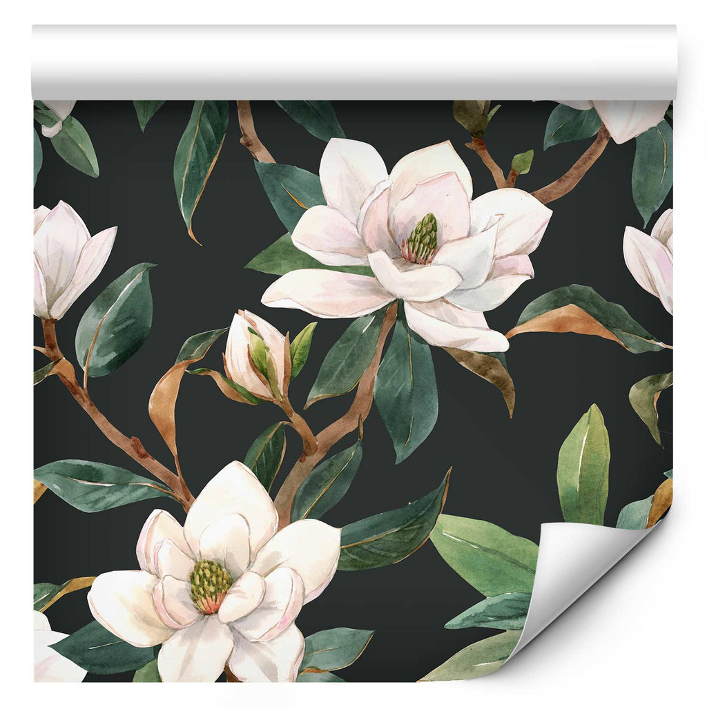 Magnolias White Floral Wallpaper