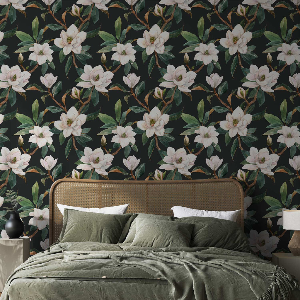 White Magnolia Floral Wallpaper