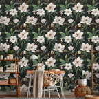 White Magnolia Floral Wallpaper