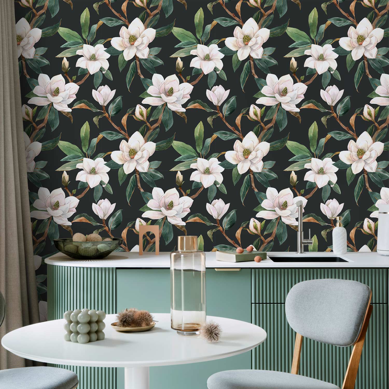 White Magnolia Floral Wallpaper