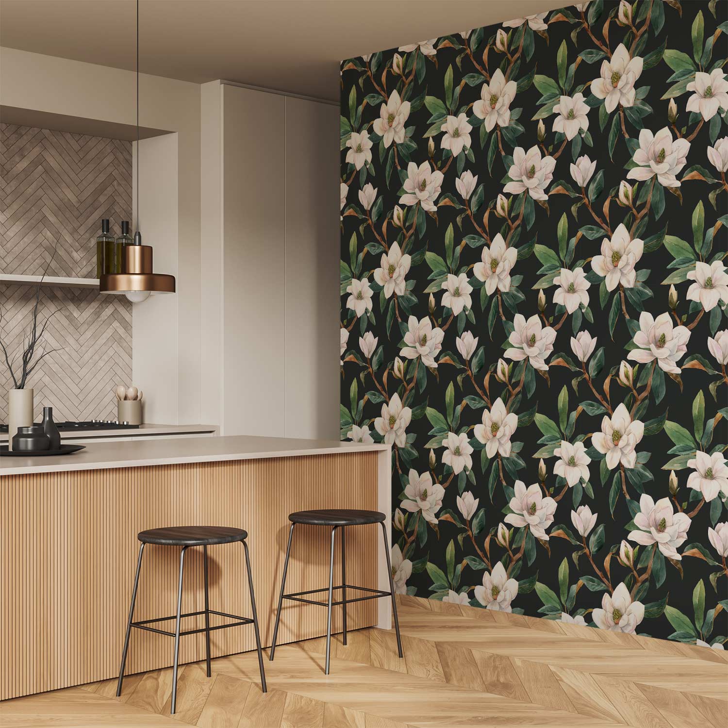 White Magnolia Floral Wallpaper