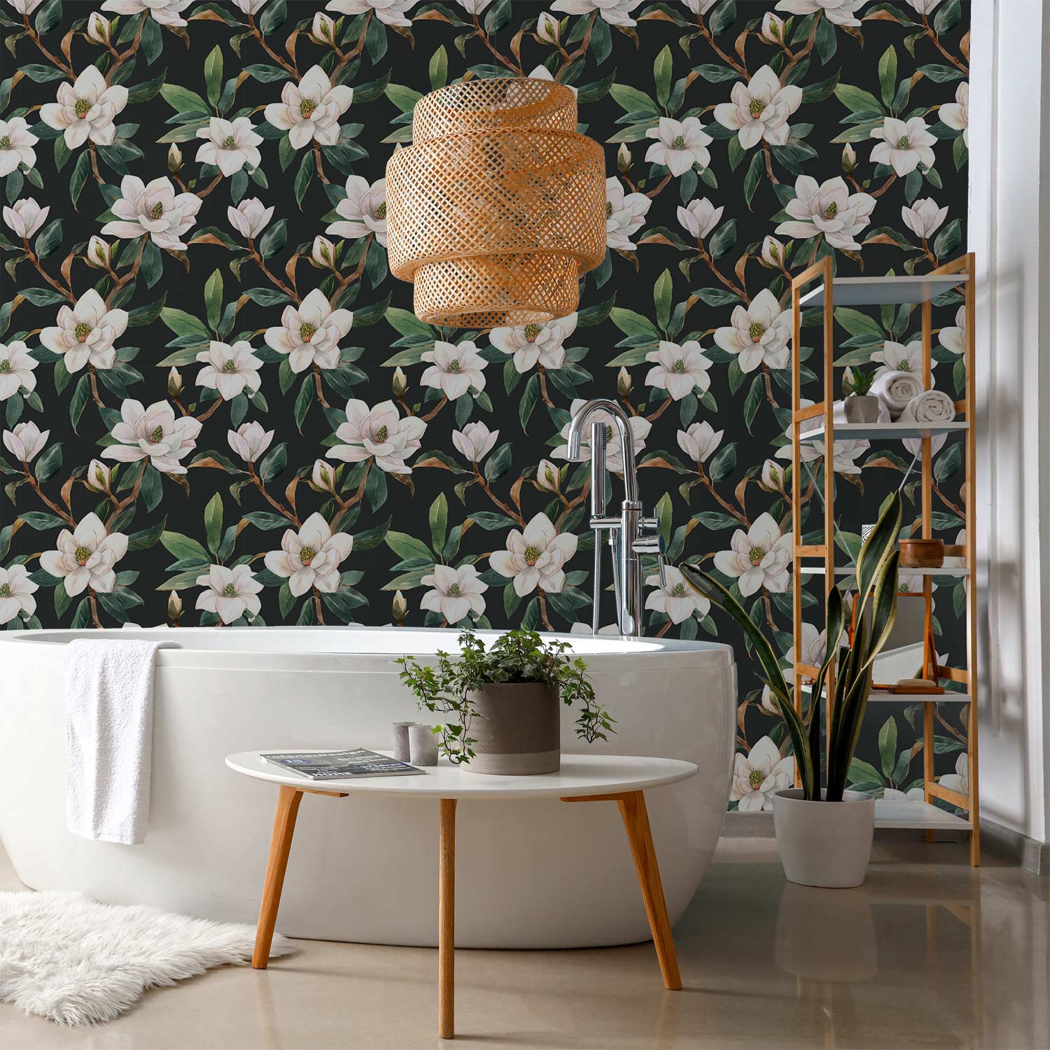 White Magnolia Floral Wallpaper