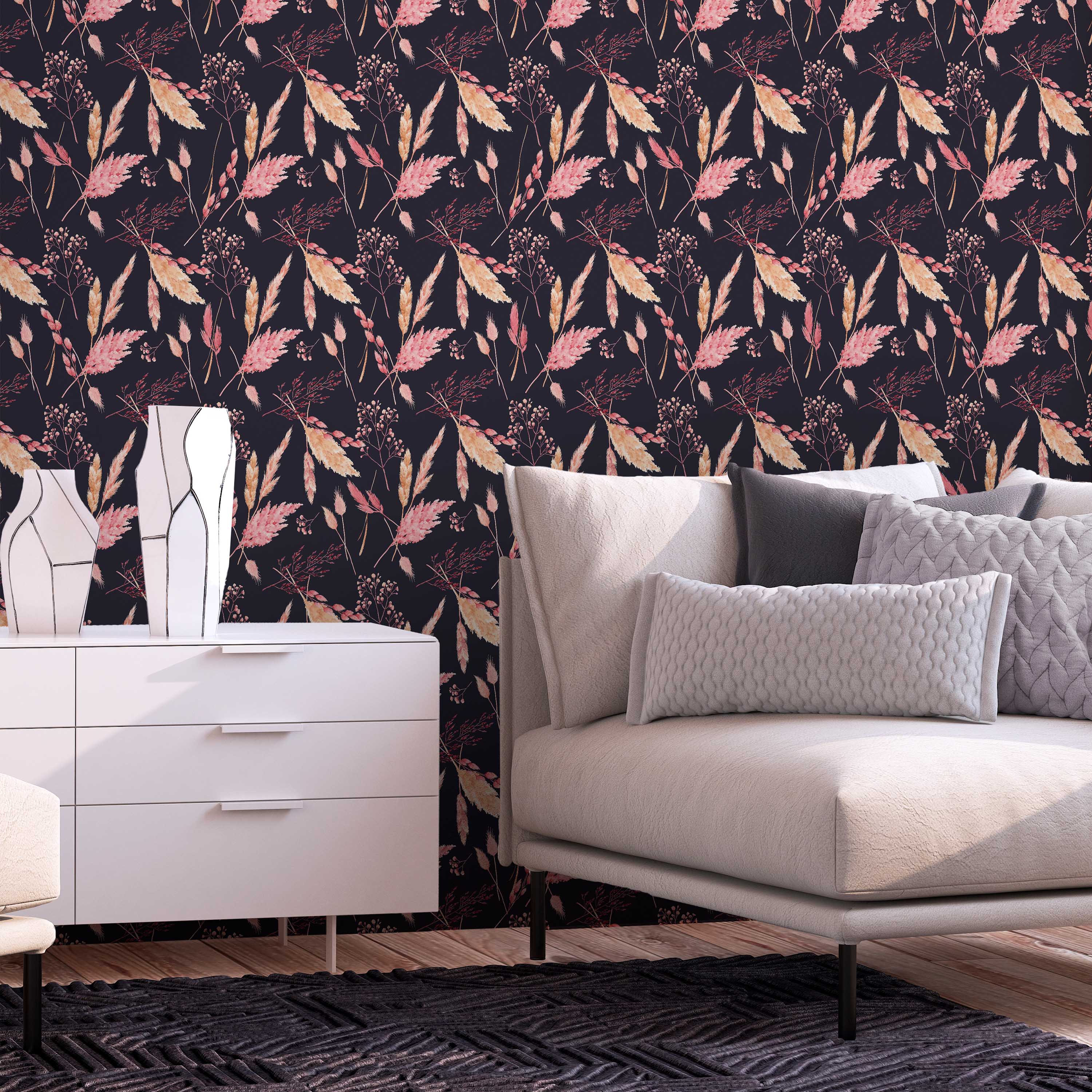 Wallpaper Pink Grasses – Floral Wallcovering