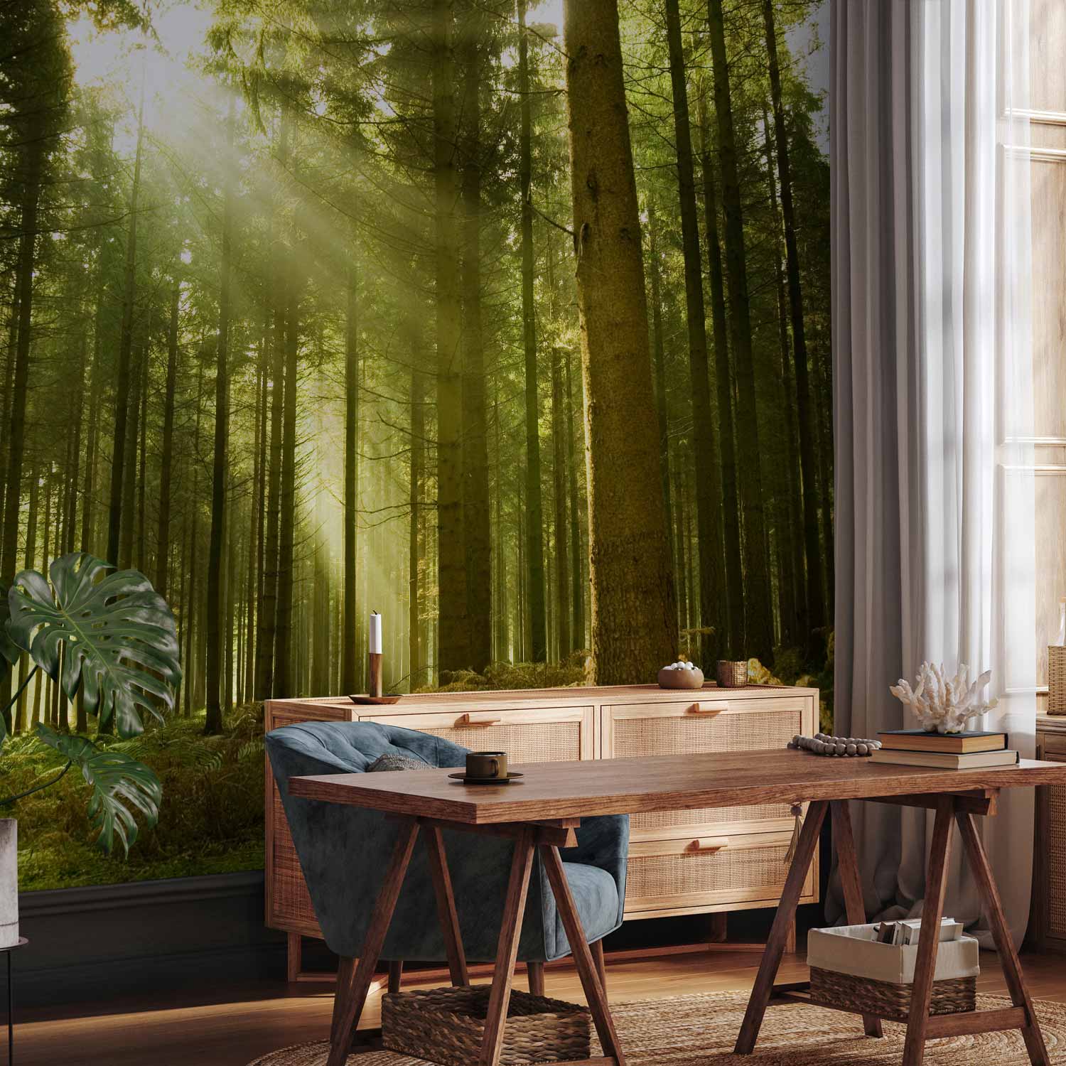 Pine Forest Morning Sunlight Wall Mural