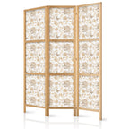 Japanese Room Divider 3-Panel Beige Floral Screen