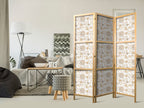 Japanese Room Divider 3-Panel Beige Floral Screen