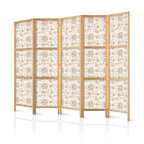 Japanese Room Divider - Beige Nature Tones with Flowers and Butterflies