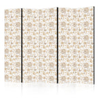 Room Divider - Beige Shades of Nature - Flowers and Butterflies on a White Background - Illustration