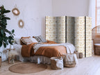 Room Divider - Beige Shades of Nature - Flowers and Butterflies on a White Background - Illustration