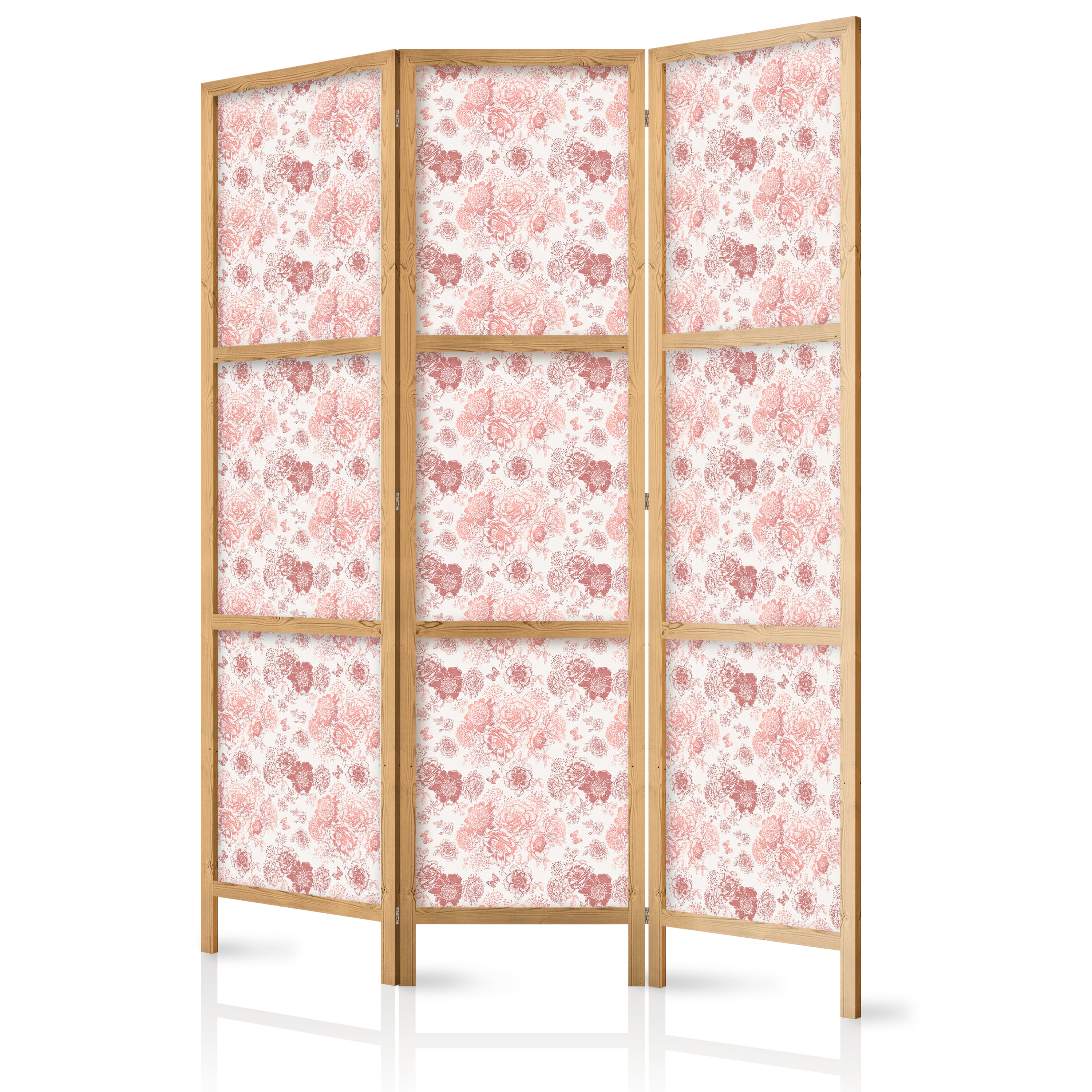 Japanese Room Divider with Pink Blossoms on White