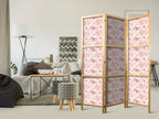 Japanese Room Divider with Pink Blossoms on White