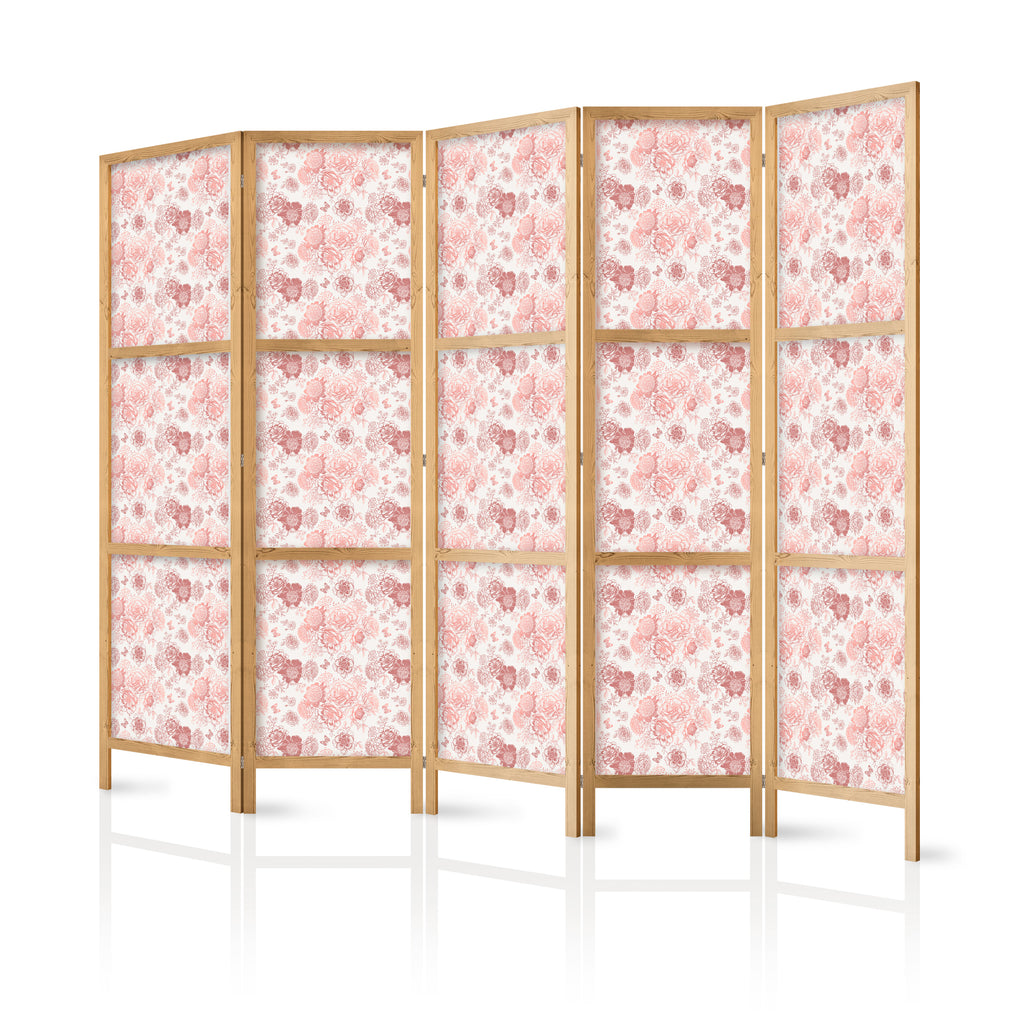 Room Divider - Pink Blossoming Flowers on White Background