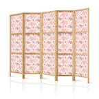 Room Divider - Pink Blossoming Flowers on White Background