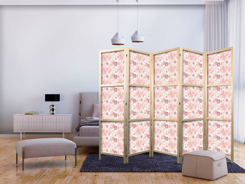 Room Divider - Pink Blossoming Flowers on White Background