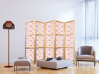 Room Divider - Pink Blossoming Flowers on White Background