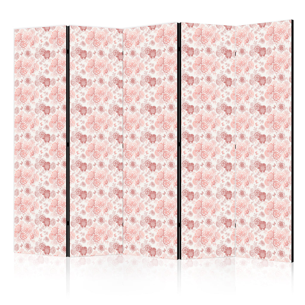 Room Divider Pink Blossoming Flowers on White Background