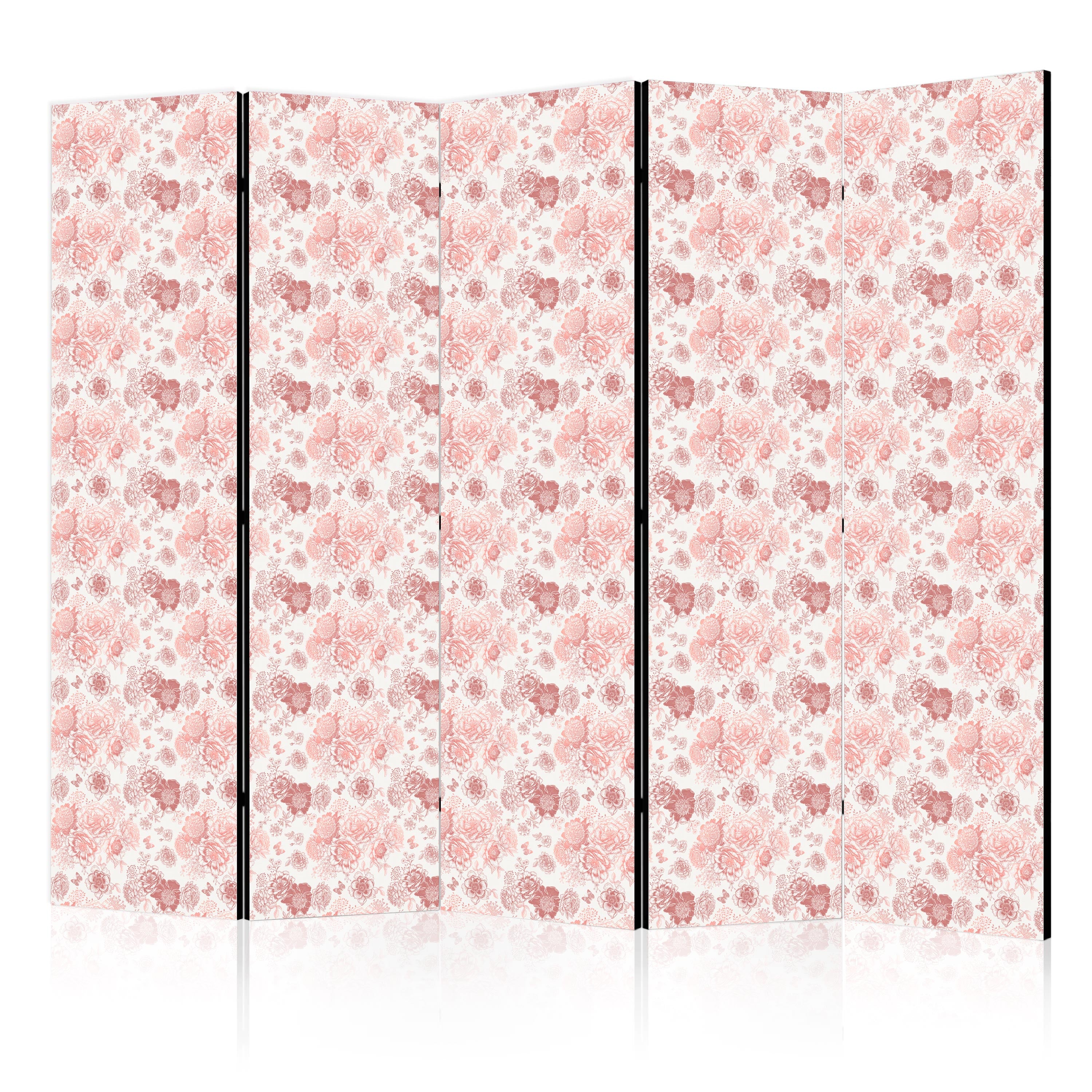 Room Divider Pink Blossoming Flowers on White Background