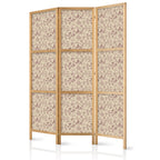 Japanese Room Divider 3-Panel Beige Floral & Herbs