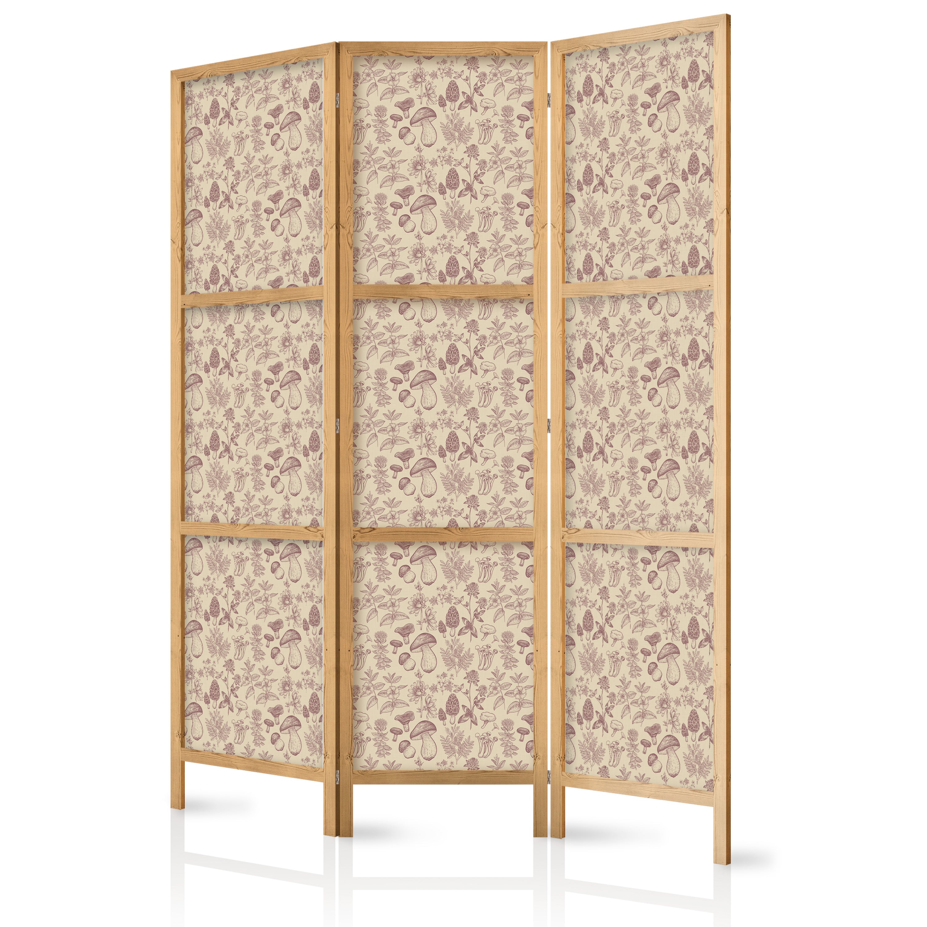 Japanese Room Divider 3-Panel Beige Floral & Herbs