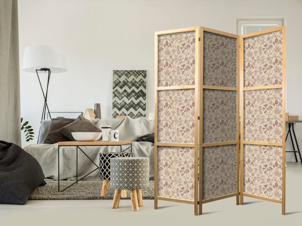 Japanese Room Divider 3-Panel Beige Floral & Herbs