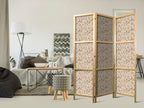 Japanese Room Divider 3-Panel Beige Floral & Herbs