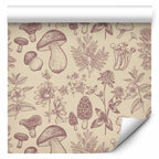 Beige Mushrooms and Herbs Botanical Wallpaper