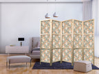 Japanese Room Divider - Little Bouquets - Exotic Flowers and Leaves on a Gray-Green Background