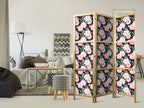 Japanese Room Divider - Peonies - Pink Flowers and Green Leaves on a Graphite Background