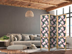 Japanese Room Divider - Peonies - Pink Flowers and Green Leaves on a Graphite Background
