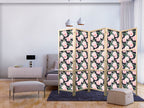 Japanese Room Divider - Peonies, Pink Flowers on Graphite Background