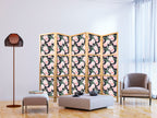 Japanese Room Divider - Peonies, Pink Flowers on Graphite Background