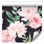 Peonies on Graphite Background Floral Wallpaper