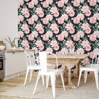 Peonies on Graphite Background Floral Wallpaper